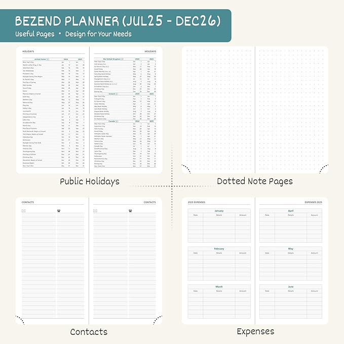 BEZEND Pocket Planner 2025-2026 Weekly and Monthly, 3.5" x 6" Academic Planner (Jul 25-Dec 26) 18-Month Mid-Year Calendar Book, Storage Pocket, Pen Holder, PU Leather Hardcover - Mint Green-Ruum Studio Home