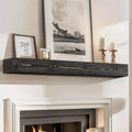 56x8x5 Fireplace Mantel - Handcrafted Hollow Rustic Solid Wood Wall Mounted Floating Shelf with Invisible Heavy Duty Wood Bracket (Weathered Black)-Ruum Studio Home