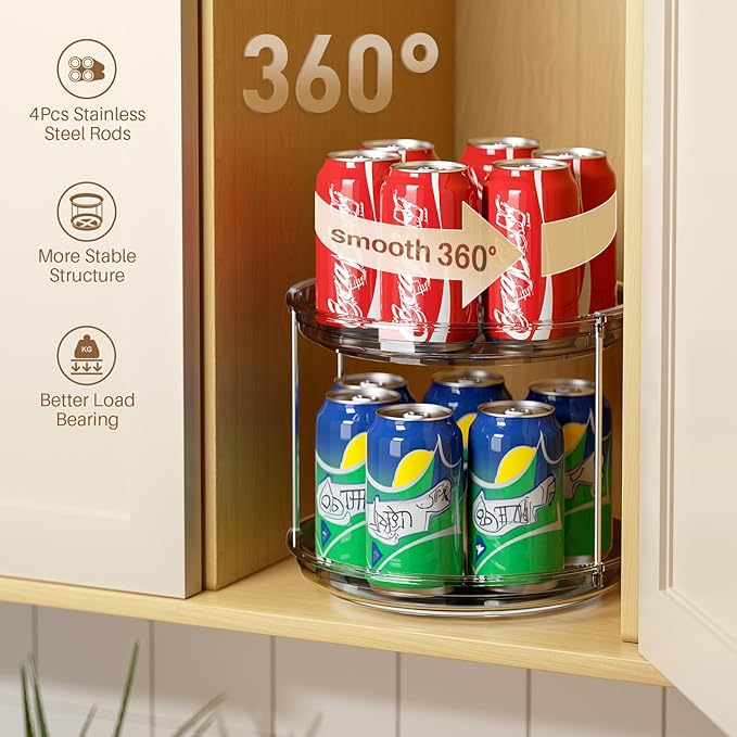 LAMU 2 Tier Lazy Susan Turntable Organizer 9.25'' Rotating Spice Rack Organization for Cabinet, Kitchen, Pantry, Countertop, Bathroom, Vanity, Medicine Cabinet Organizer, Grey-Ruum Studio Home