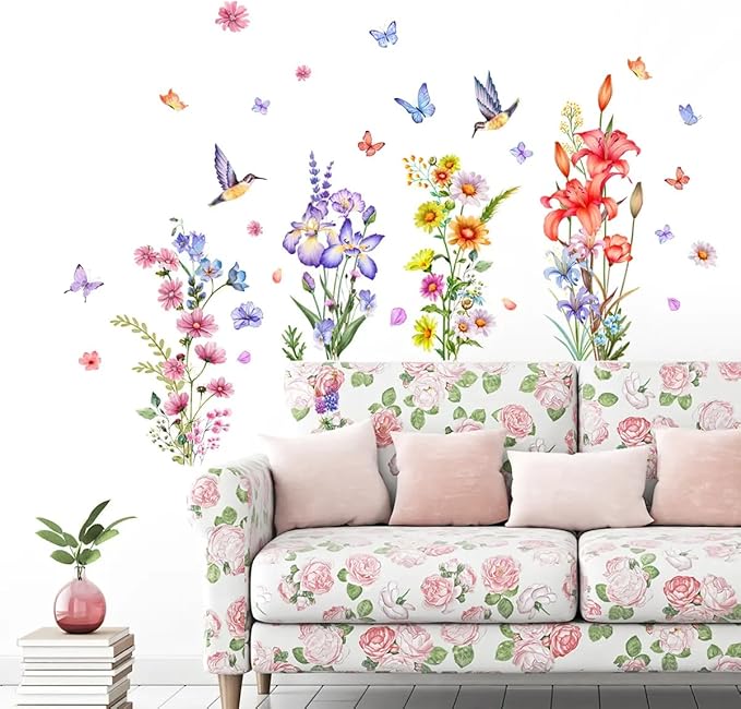 Set of 40 PCS Hello Spring Summer Window Cling Sticker Daisy, Sunflower, Birds, and Butterfly Window Stickers, Spring and Summer Decor, Home, Shop Window Glass Display Stickers (Floral with Birds)