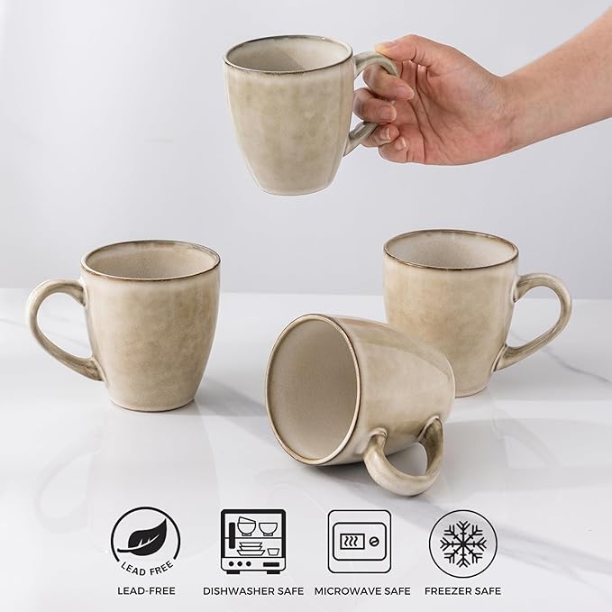 GBHOME Ceramic Coffee Mugs Set of 6, 12oz Stoneware Coffee Mugs Set For Dad Mom Women MEN, Light Weight Coffee Cups for Latte/Tea/Beer/Hot Cocoa, Dishwasher & Microwave Safe,Cappuccino-Ruum Studio Home