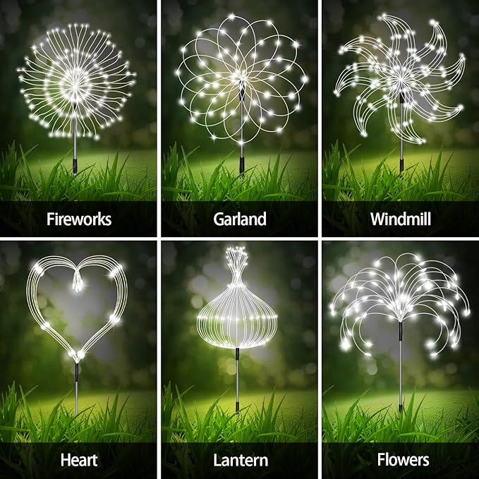 8 Pack Outdoor Solar Garden Lights, Firework Lights Solar Powered 8 Modes, Solar Landscape Lamp Outside Decor with Remote Control,120 LED Waterproof DIY String Lights for Yard Pathway Decoration-Ruum Studio Home