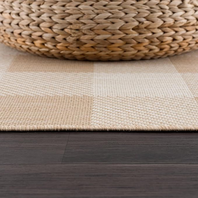 CAMILSON Outdoor Rug - Modern Area Rugs for Indoor and Outdoor Patios, Kitchen and Hallway mats - Easy Cleaning Non Shedding Washable Outside Carpet (8x10, Buffalo - Beige/White)-Ruum Studio Home