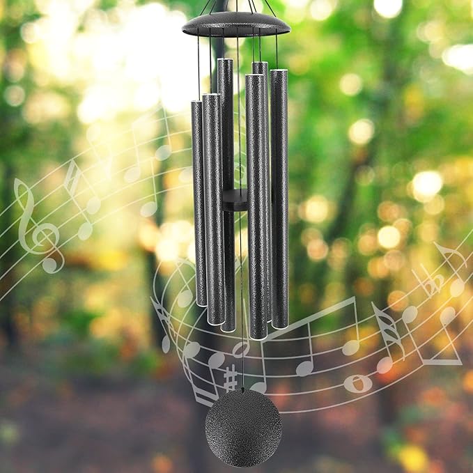 ASTARIN Wind Chimes Outdoor, 45-Inch Memorial Wind Chimes with 6 Heavy Tubes, Unique Outdoor Decor, Sympathy Gifts, Black Grey-Ruum Studio Home