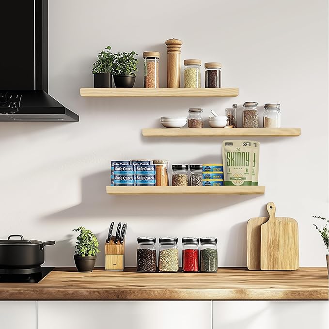 Floating Wall Shelves 3-Pack - 24-Inch Rustic Wooden Shelves for Storage and Décor, Easy Installation for Living Room, Bedroom, and Kitchen-Ruum Studio Home