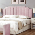 24KF Pink Teddy Fabric Tufted King Upholstered Headboard, Modern Vertical Channel Design California King Headboard with Stepped Silhouette Top Edge,6026-K-Teddy Pink-Ruum Studio Home