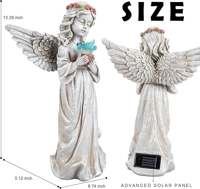 Angel Garden Statue Outdoor Decor, Angel Garden Figurine Hold Dove with Solar Lights Waterproof Resin Yard Art Decoration Lawn Ornament Sculpture for Outside Patio Yard Gift-Ruum Studio Home
