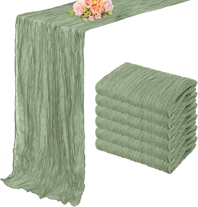 6 Pack Sage Green Cheesecloth Table Runner 10FT Rustic Gauze Fabric Cheese Cloth Table Runner for Wedding Bridal Baby Shower Table Decor 20 x 120 Inch Long Boho Sheer Birthday Party Table Decorations-Ruum Studio Home