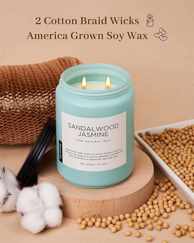 M&SENSE Sandalwood Jasmine Scented Candles, Large Soy Natural Long Lasting 19.4oz 110 Hour Burning Floral Non Toxic Double Wick Aromatherapy Candle Gifts for Women Friend-Ruum Studio Home