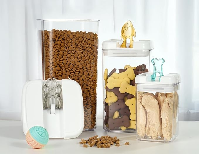 Felli Flip Tite Pet Food Container with Airtight Lids, BPA FREE Acrylic Canister with Paw Bone Fish Flip Top Handles for Cat Dog Kibble Treats Storage, Keep Fresh (Pet Collection Nest-L3pk)-Ruum Studio Home