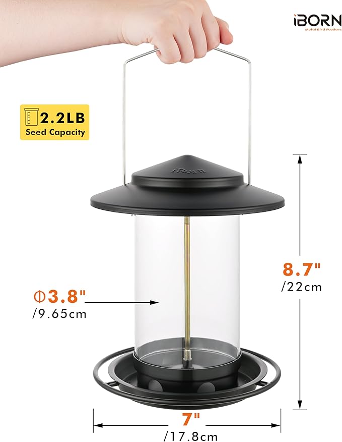 iBorn Metal Bird Feeders for Outdoors Hanging,Wild Bird Feeders for Cardinal,18cm Large Roof&Tray Black 6 Port (Seed is not Included)-Ruum Studio Home