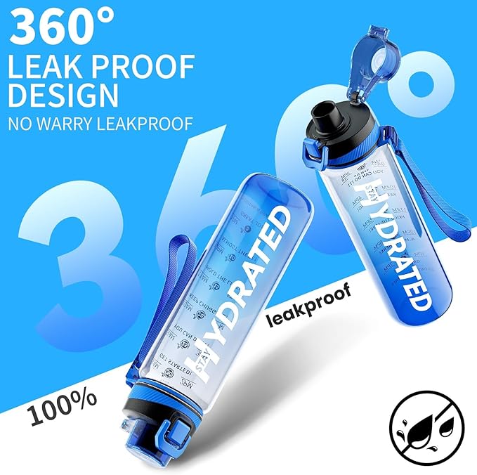 Water Bottle, 32 oz Motivational Water Bottles with Time Marker-Tritan & BPA Free, Sports Water Bottle with Time to Drink & Strap, Wide Mouth, Leakproof -Gift for Christmas Gym Fitness & Outdoor-Ruum Studio Home