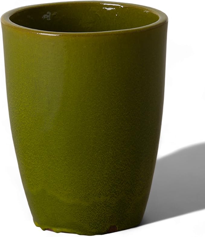 Emissary Bullet 9.5 in. Green Ceramic Round Planter (9.5 in. L x 9.5 in. W x 12 in. H) with Drainage Hole-Ruum Studio Home