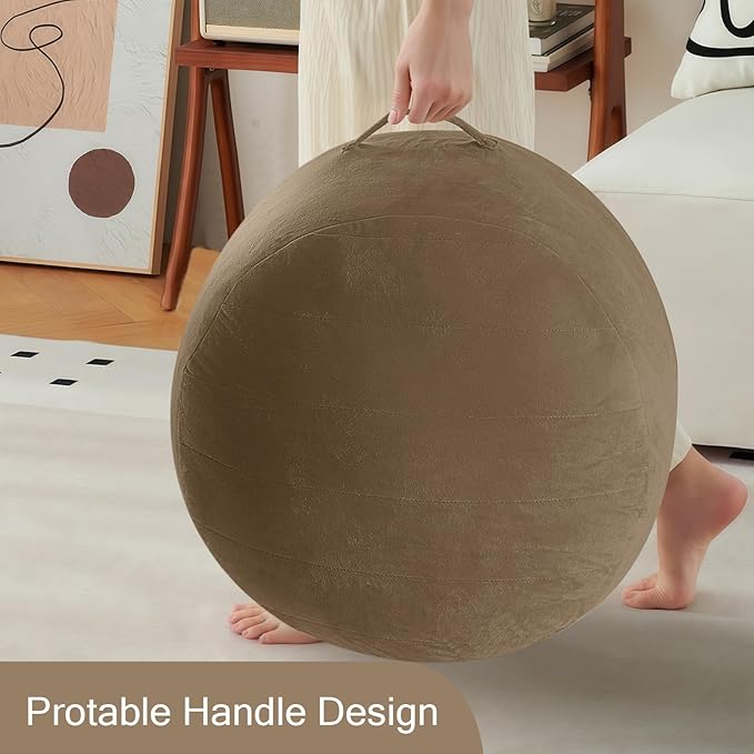 MeMoreCool Round Stuffed Pouf Ottoman Foot Rest, Floor Pouf Foot Stool with Soft Foam Chunk Filling, Small Round Ottoman Footstool Circle Footrest for Living Room, Light Coffee-Ruum Studio Home