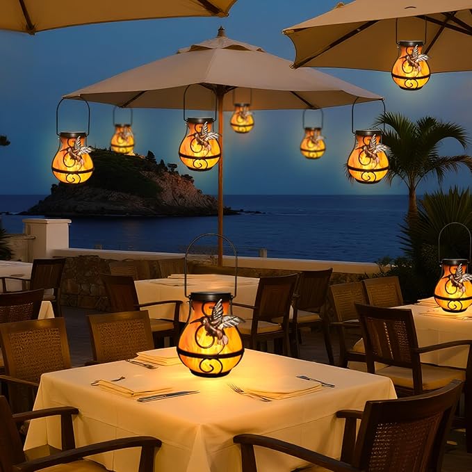 2 Pack Solar Lanterns for Outside Hanging,Solar Garden Lights Outdoor Waterproof with Flickering Flame,Led Lantern for Patio Yard Camping Halloween Decorations,Gardening Gifts for Mom-Ruum Studio Home