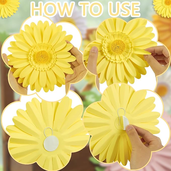 3D Paper Flowers Decorations for Wall, Large Daisy Paper Flowers for Bulletin Board, Wedding, Baby Shower, Tea Party, Classroom, Bedroom Decor-Ruum Studio Home