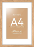 Homeforia A4 Picture Frame Wood, High-End Natural Oak 8.3 x 11.7 Wooden Poster Frames Matted to 5.8 by 8.3 inch Photo, A4 Size Light Wooden Frames with Mat A5 Print, Tempered Glass, Wall Kit, Set of 1-Ruum Studio Home