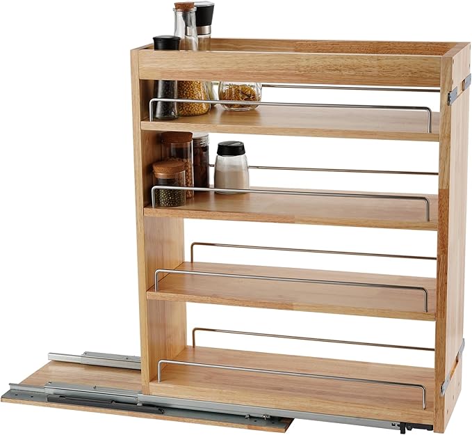 DINDON Pull Out Spice Rack Cabinet Organizer, (8" W x 21.9" D x 25.2" H) Multi-Use Soild Wood Pull Out Cabinet Organizer Slide Out Shelf Sliding Base Cabinet Storage Organization-Ruum Studio Home
