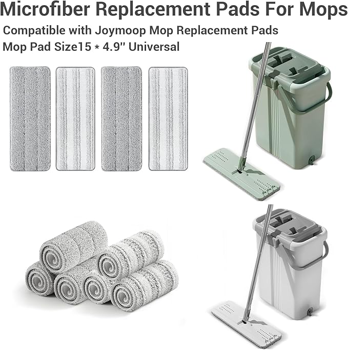 10Pcs Joymoop Mop Replacement Pads, 15 * 4.9'' Universal Mop Pads Mop Head Refills Washable Wet Mop, Compatible with Most 11-14” Size Mops-Ruum Studio Home