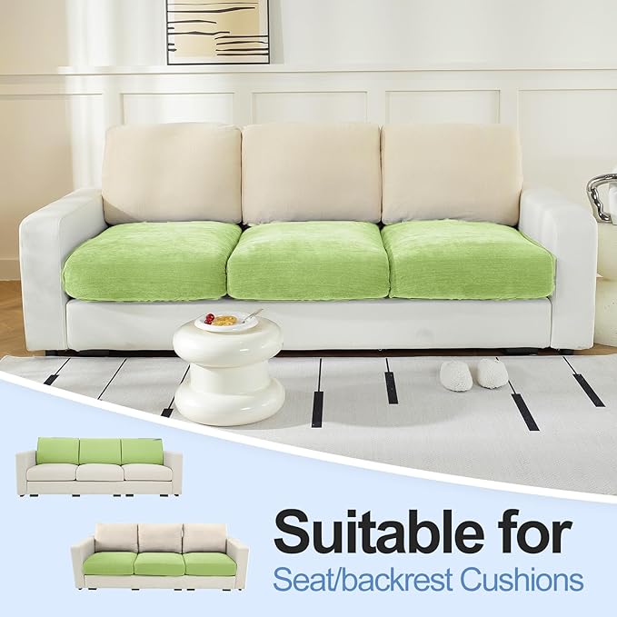 Couch Cushion Covers Individual Large Super Stretch Chenille (Softer Version) Sofa Cushion Covers, Couch Seat Covers Couch Slipcovers Furniture Protector (3PC, Green)-Ruum Studio Home