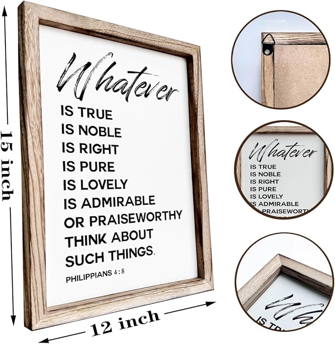 Christian Wooden Framed Signs, Rustic Home Decor, Family Signs, Living Room Decor, Philippians 4:8 Sign, Framed Wall Plaque Sign 15 * 11.5 inches, Finally Brothers and Sisters-Ruum Studio Home