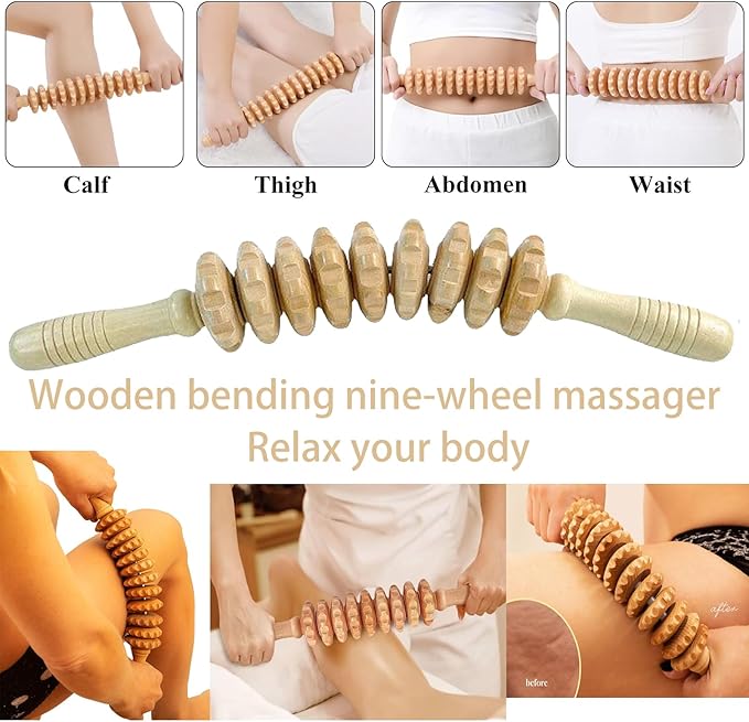 7-in-1 Lymphatic Drainage Massager Set，Wood Therapy & Cellulite Massager Tools for Gua Sha, Full Body Meridian Detox (Face/Head/Waist/Legs)，Maderotherapie Outils for Body Sculpting, lymphatic roller-Ruum Studio Home