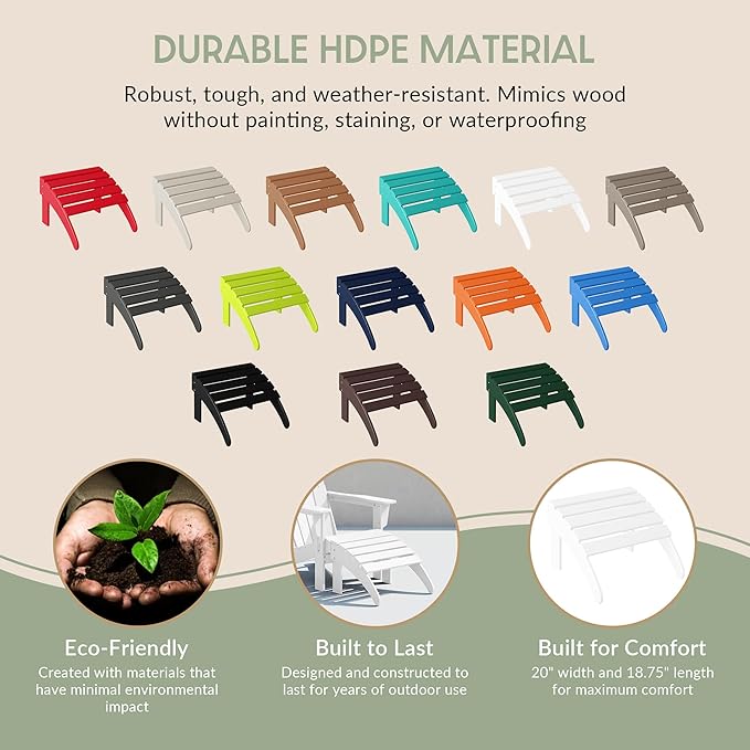 WestinTrends Outdoor Ottoman, Patio Adirondack Ottoman Foot Rest, All Weather Poly Lumber Folding Foot Stool for Adirondack Chair, Widely Used for Outside Porch Pool Lawn Backyard, White-Ruum Studio Home