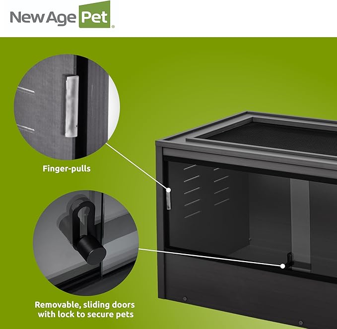 New Age Pet ECOFLEX 48 in Mojave Reptile Lounge in Espresso Black, Durable Wood Plastic Composite Habitat with Vented Side Panels, Removable Sliding Glass Doors, and Mesh Screen Top for Lamp Setup,-Ruum Studio Home