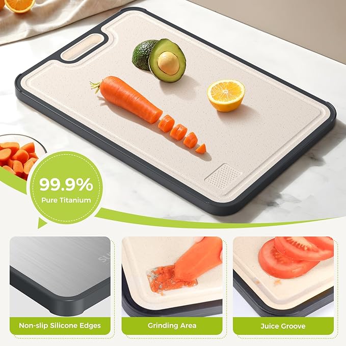 Titanium Cutting Board for Kitchen, Cutting Board Double Sided Food Grade, Pure Titanium and Wheat Straw PP, Easy to Clean Large Size 16”×11”-Ruum Studio Home
