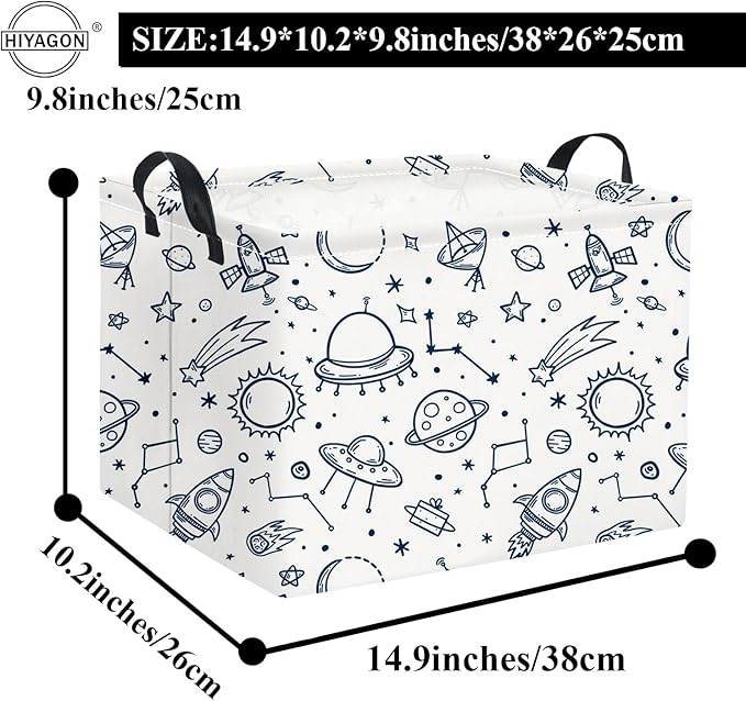 HIYAGON Rectangular Space Basket for Boys Kids Baby Storage Basket Storage Bin Organizer Box Room Decor(Spaceships)-Ruum Studio Home