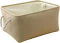 TheWarmHome Decorative Basket Rectangular Small Storage Basket Fabric Storage Bin Organizer Basket with Handles for Clothes Storage (Beige, 11.8L×7.9W×5.2H inch)-Ruum Studio Home