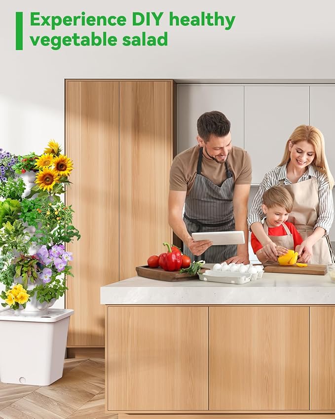 Vertical Hydroponics Growing System Kit, Indoor Outdoor Gardening System Kits, Herb & Fruits Growing Tower, 6 Layer 30 Pods-Ruum Studio Home