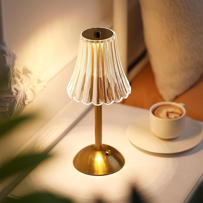 Liliful 8 Pcs LED Portable Cordless Table Lamp Touch Battery Operated Rechargeable Desk Lamp 3 Color Dimmable for Bedroom Living Room Dining (Rose Style,Gold)-Ruum Studio Home