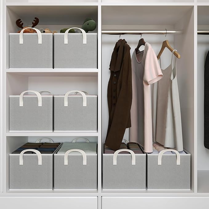 Closet Storage Bins, Fabric Closet Organizers and Storage Basket for Shelves, Collapsible Shelf Baskets for Organizing Shelves, Bedroom Clothes Basket, Gray, 3 Pack-Ruum Studio Home