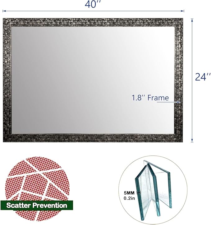 Bathroom Wall Mirror, Decorate Bathroom Mirrors for Wall, Rectangle Modern Bathroom Wall Mounted Mirror Vertical or Horizontal Hanging for Living Room (Black 24“ X 40")-Ruum Studio Home