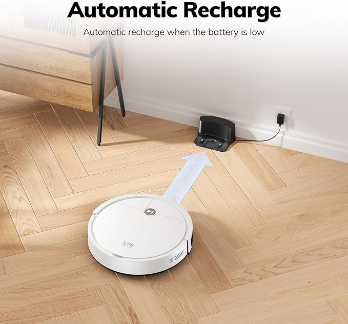 ILIFE V2 Robot Vacuum Cleaner, Tangle-Free Suction, 120 Mins Runtime, Slim, Self-Charging Robotic Vacuum Cleaner, Ideal for Pet Hair and Hard Floors-Ruum Studio Home