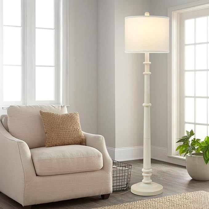 Floor Lamps for Living Room - 60" Resin Farmhouse Floor Lamp with 3 Color Temperatures - Vintage Standing Lamp Reading Light with Linen Shade Retro Tall Lamp for Bedroom Office, Almond White-Ruum Studio Home
