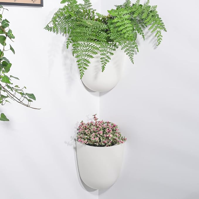 Sungmor Wall Hanging Corner Planters, 4PC White Wall Mounted Flower Pots, Self Watering Wall Planter for Indoor Plants, Right Angle Corner Hanging Pot, Great for Balcony Home Office Bar Corner Decór-Ruum Studio Home