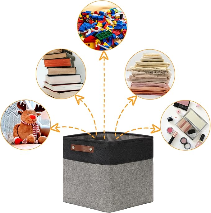 DULLEMELO Cube Collapsible Storage Bins, 12 inch Fabric Storage Cubes Bins Canvas Organization Baskets, Linen Closet Organizers Boxes for Home Organization and Storage (4 Pack - 12" Black&Grey)-Ruum Studio Home