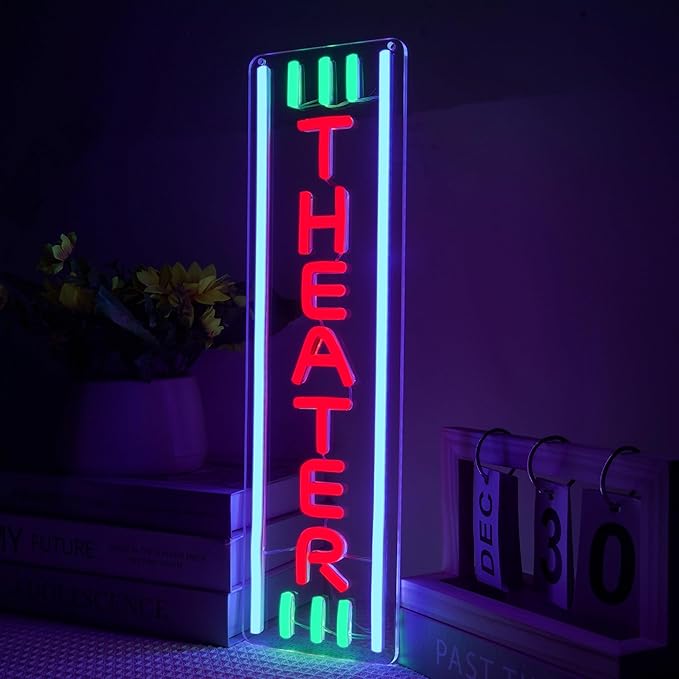 Theater Neon Sign Dimmable LED Movie Night Signs for Wall Decor Home Theater Accessories Sign Theater Room Neon Light for Movie Room Home Bar Decor Classic Cinema Style Light Gifts(16.8 * 4.8in)-Ruum Studio Home