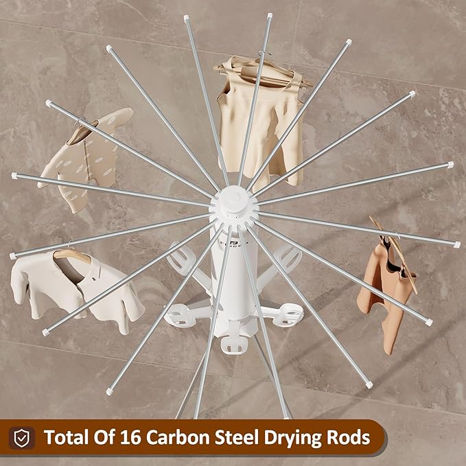 Clothes Drying Rack 2025 Upgrade 4-Legged 3-Tier Foldable Laundry Rack with 4 Pulleys 20 Clips,6 Shoe Dryers 16Drying Rods for Indoor/Outdoor, Camping, Poolside Space Saving, Whit-Ruum Studio Home