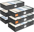 SpaceWhisper 90L Under Bed Storage Containers, 6-Pack Storage Bins with Clear Top, Foldable Closet Organizers and Storage with Label Holder for Clothing, Blankets, Comforter & Pillows (Grey)-Ruum Studio Home