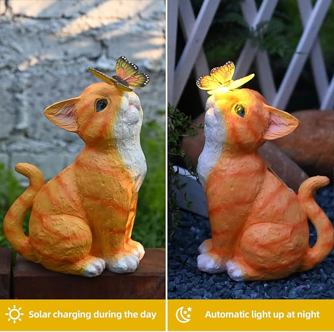 Cat Garden Figurines Outdoor Decor Solar Statue with LED Lights for Patio Lawn Yard Art Decoration Housewarming Garden Gift-Ruum Studio Home