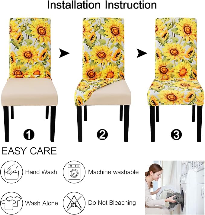 JQinHome Pattern Chair Covers for Dining Room Set of 2, High Stretch Removable Washable Parsons Chair Slipcover for Home Party Hotel Wedding Ceremony (Sunflower,2PCS)-Ruum Studio Home