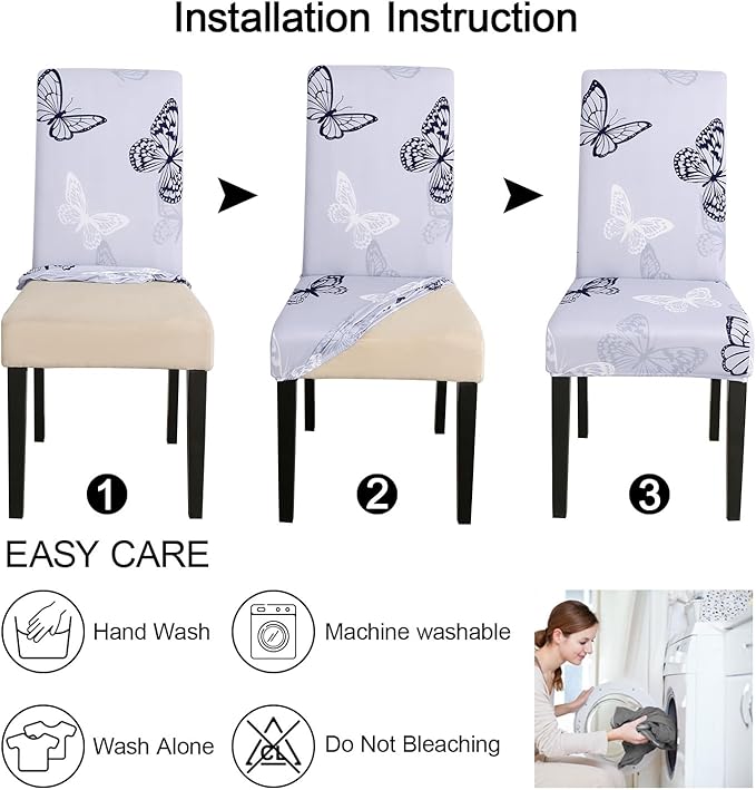 JQinHome Pattern Chair Covers for Dining Room Set of 6, High Stretch Removable Washable Parsons Chair Slipcover for Home Party Hotel Wedding Ceremony (Grey Butterfly,6PCS)-Ruum Studio Home