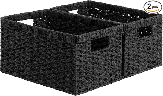 StorageWorks Pantry Baskets, Wicker Storage Baskets for Organizing, Bathroom Shelves, Pantry Organizers and Storage, Medium, Black, 2-Pack-Ruum Studio Home