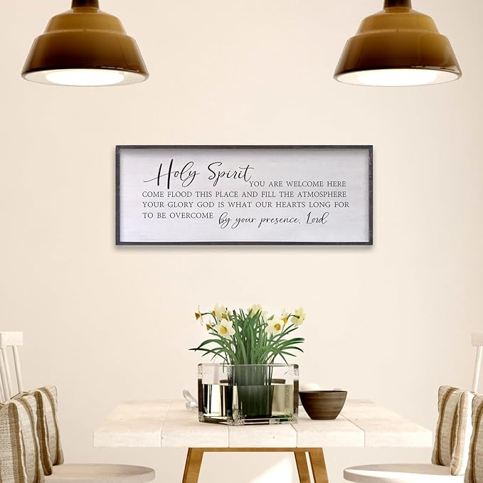 Holy Spirit You are Welcome Here Wall Decor Art 24"X10" Quote Christian Bible Verse Religious Scripture Wall Sign (Black)-Ruum Studio Home