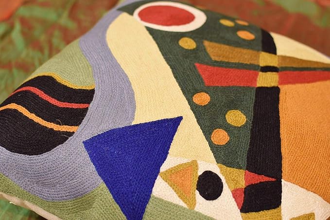 Kandinsky Modern Pillow Cover | Green Abstract Pillows | Modern Outdoor Pillows | Mid Century Chair Cushions | Handmade Wool Size 18x18-Ruum Studio Home