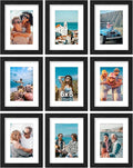 Vittanly 6x8 Picture Frames Set of 9, Shatter Resistant Plexiglass, Display 4x6 Pictures with Mat or 6x8 without Mat, Photo Frames for Wall or Tabletop, Engineered Wood, Black-Ruum Studio Home