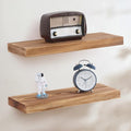 Fun Memories European Pine Floating Shelves for Wall, Mounted Shelf for Decor Storage Set of 2 - Natural Rustic Wooden Wall Shelf for Kitchen Bathroom Living Room Bedroom Farmhouse - Carbonized-Ruum Studio Home